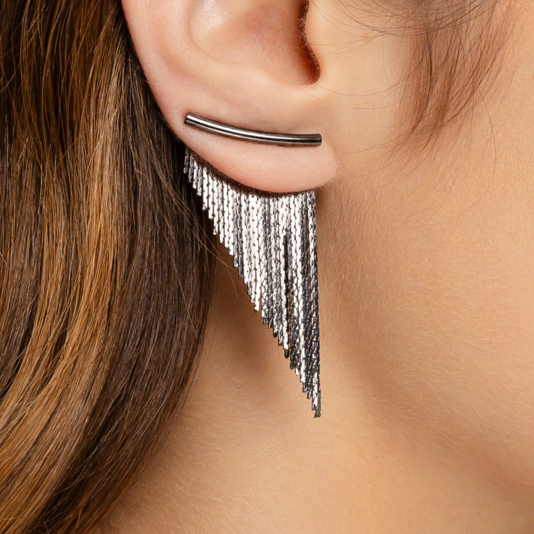 Tassel Fringe Earrings Short Gunmetal House 12 Accessories