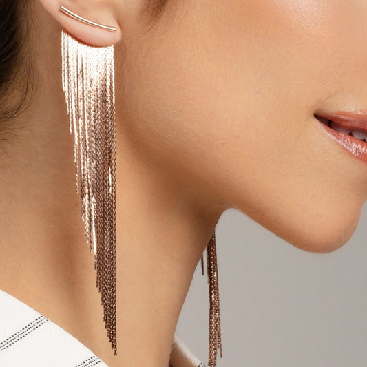 Tassel Fringe Earrings Rose Gold Extra Long House 12 Accessories
